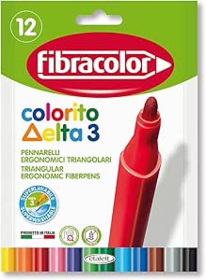 FIBRACOLOR Etafelt 10333SW012SE Colorito Delta 3 Fiber Pens - 12 Colors